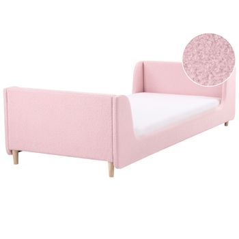 Cama Con Somier Moderna Tapizado De Bouclé Infantil Somier De Láminas Rosa 90 X 200 Cm Laye