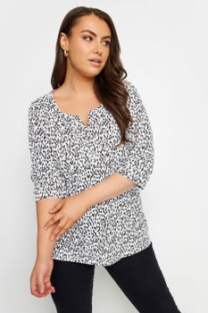 Yours Camiseta De Algodón Blanca Estampada Con Cuello Panadero, Mujer Curvy Y Tallas Grandes, Yours
