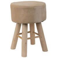 taburete de madera y forrado de tela marron