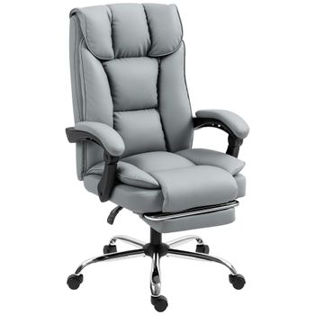 HOMCOM Silla de Oficina Ergonómica Sillón Reclinable con Reposapiés Altura Ajustable Giratoria 360° Gris   Aosom España