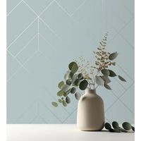papel pintado geometrico de rombos con lineas doradas fondo celeste estilo art deco - arnova 682084 de gaulan - rollo de 10 m x 052 m