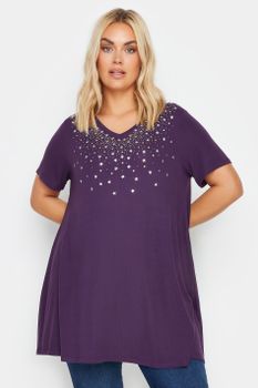 Yours Top Morado De Pico Con Tachas De Estrellas, Mujer Curvy Y Tallas Grandes, Yours