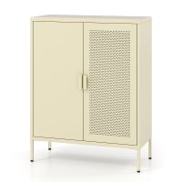costway armario de metal de doble puerta resistente a la humedad amplio espacio con estantes ajustables para el hogar 80 x 35 x 102 cm amarillo