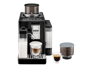 Cafetera superautomática - De'Longhi Rivelia EXAM440.55.B, 1450W, 19bar, Molinillo integrado, LatteCremaHot, Depósito leche, Táctil, 16 recetas, Negro