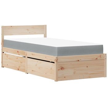 Cama Con Cajones Y Colchón Madera Maciza De Pino 90x200 Cm Vidaxl