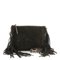 clutch de ante con cremallera largos flecos laterales y bandolera extraible dark brown