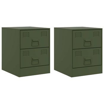 Pack 2 Uds Mesitas De Noche | Mesa Auxiliar | Mesilla Acero Verde 34,5x39x44 Cm