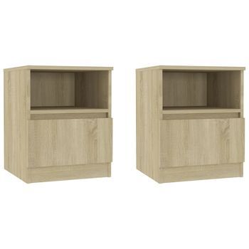 Pack 2 Uds Mesitas De Noche | Mesa Auxiliar | Mesilla Contrachapada Roble Sonoma 40x40x50 Cm