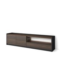 mueble tv television muebles de salon almacenaje 207x50x37 cm para tv hasta 80 led estilo moderno roble oscuro y negro