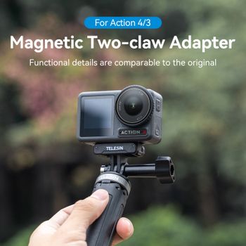 TELESIN adaptador magnético de dos garras accesorios de Cámara de Acción para DJI OSMO Action 3 4 adaptador