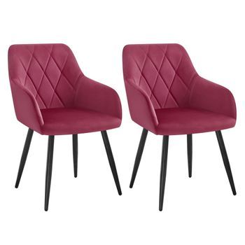 Set 2 Sillas De Comedor Sillas De Cocina De Terciopelo Asiento Acolchado Y Patas De Metal Burdeos - Woltu