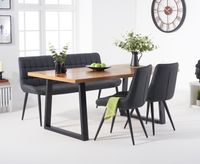 urban 180cm industrial dining table with heidi chairs and heidi grey bench - brown 2 chairs