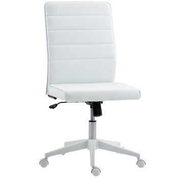 HOMCOM Silla de Oficina Ergonómica y Regulable con Respaldo Curvo, en Piel PU y Acero, 58x53x97-107 cm, Blanco