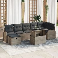 juego de sofa de jardin de 8 piezas con cojines gris polirratan v9694 unico  beige