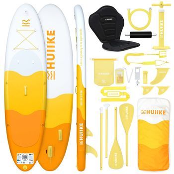 Tabla Paddle Surf Hinchable Con Accesorios, Huiike | Sup Con Remo Doble Uso, Asiento Kayak, Amarilla, 10'