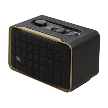 JBL Authentics 200, altavoz inteligente con tecnología Bluetooth, diseño retro, con cuadrícula gris, Wi-Fi integrado, Google Assistant, Amazon Alexa, AirPlay, JBL One App, negro