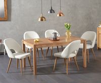oxford 150cm solid oak dining table with halifax faux leather chairs - grey 6 chairs