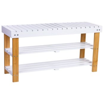 Banqueta zapatero de madera 90x29x45h cm blanco