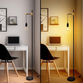 Aigostar lámpara de pie retro E27, lámpara de pie de metal para salón(sin bombilla), Lámpara de pie colgante con cable de 180cm y interruptor de pie,  en color negro/dorado