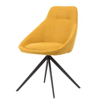 Silla de comedor giratoria con patas negras y tapizado mostaza