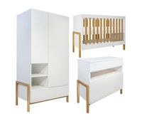 habitacion completa con cuna 60x120 comoda 3 cajones y armario 2 puertas kocot kids victor - blanco y roble
