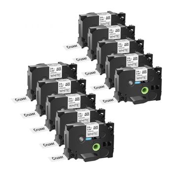 10 cintas para Brother TZe251 Cinta Laminada Generica de Etiquetas - Texto negro sobre fondo blanco - Ancho 24mm x 8 metros