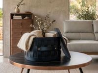 cesta cuadrada piel regenerada azul oscuro con tapa