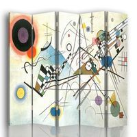 legendarte - biombo composicion viii - wassily kandinsky - separador de ambientes para interiores cm 180x170 5 paneles