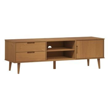 Mueble De Tv Molde Madera Maciza De Pino Marrón 158x40x49 Cm Vidaxl