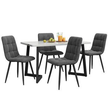 Conjunto De Mesa De Comedor Con 4 Sillas, Mesa De Comedor Rectangular Moderna, Diseño Compacto, Mesa De 117 Cm De Longitud, Tablero Mdf Efecto Mármol Y Terciopelo Gris Oscuro