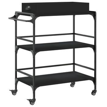 Carrito De Cocina，estantería De Cocina, Carrito De Servir De Madera De Ingeniería Negro 81,5x41x92,5 Cm