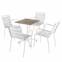 mesa 60x60 cm en laminado beige topo y 4 sillas de metal blanco opera - oviala