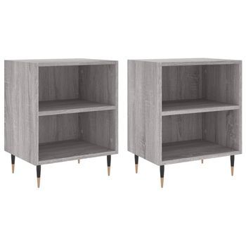 Pack 2 Uds Mesita De Noche | Mesa Auxiliar | Mesilla Madera Ingeniería Gris Sonoma 40x30x50 Cm Cfw17991