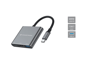 ADAPTADOR USB-C 3EN1 CONCEPTRONIC DONN018 HDMI USB -A 3.0 USB-C PD 100W