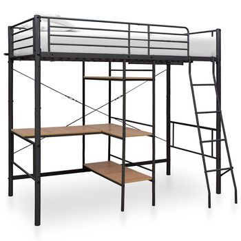 Estructura De Litera Con Mesa De Metal Gris 90x200 Cm Vidaxl