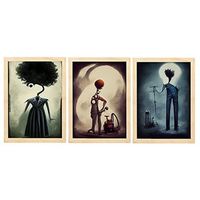 set de 3 posters innovacion al estilo de t burton ilustraciones de profesiones y oficios inspiradas en arte gotico y oscuro diseno y decoracion de interiores a3 marcos madera clara nacnic
