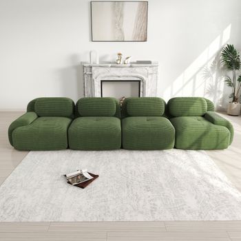 Sofá De Cuatro Plazas De Pana, Tapicería Suave Y Muy Elástica, Apto Para Mascotas, Ergonómico, Se Entrega Montado, Verde.