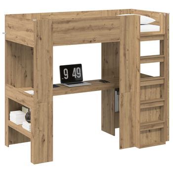 Estructura De Litera Con Escritorio Roble Artisan 100 X 200 Cm Vidaxl