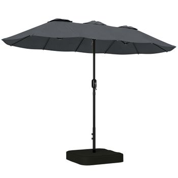 Outsunny Parasol Doble de 12 Varillas con Manivela, Base en Cruz y Sacos, en Metal y Poliéster, 3x1.5 m, Gris Oscuro   Aosom España