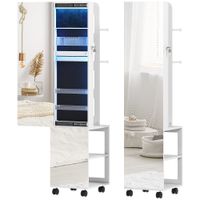 homcom armario joyero con espejo giratorio 360 luz led ajustable cierre y estantes 37x40x1655 cm negro