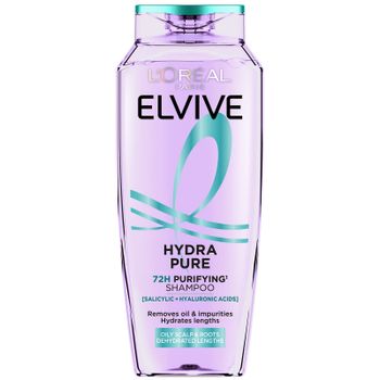 L’Oréal Paris Elvive Hydra Pure 72H Purifying Shampoo with Hyaluronic & Salicylic Acids for Oily Scalp & Dehydrated Lengths 500ml
