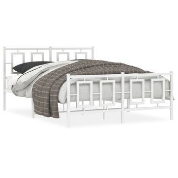 Estructura Cama Metal Cabecero Y Estribo Blanco 140x190 Cm