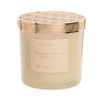 vela perfumada vainilla oriental en vidrio con tapa de metal dorado 350g