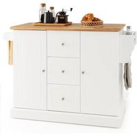 carro isla de cocina con toallero 3 cajones blanco costway 127 x 46 x 92 cm