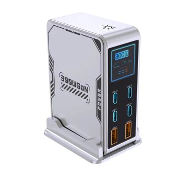 [GaN Tech] Cargador USB PD de 300W 6 puertos 2USB-A + 4USB-C PD3.0 Estación de carga rápida de escritorio con display di