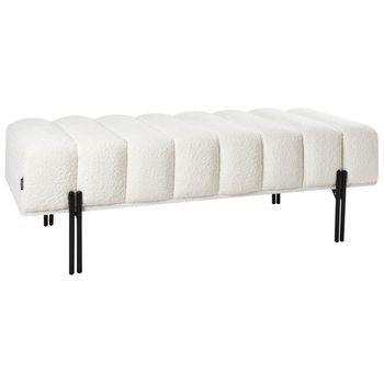 Banco De Cama Tapizado En Tela Asiento De Pasillo Con Patas De Metal Blanco Crema Carey