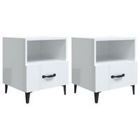 pack 2 uds mesitas de noche  mesa auxiliar  mesilla madera contrachapada blanco brillante