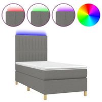 estructura de cama led con cabecero con somier colchon 90x190cm tela gris oscuro tdl0209410