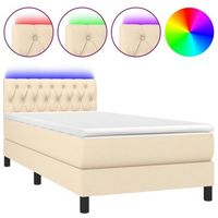 cama para adulto  cama individual  cama box spring colchon y luces led tela crema 100x200 cm