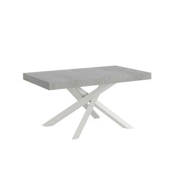 Mesa Extensible Volantis Premium De Hormigón 200/460x90 Cm Con Patas Blancas